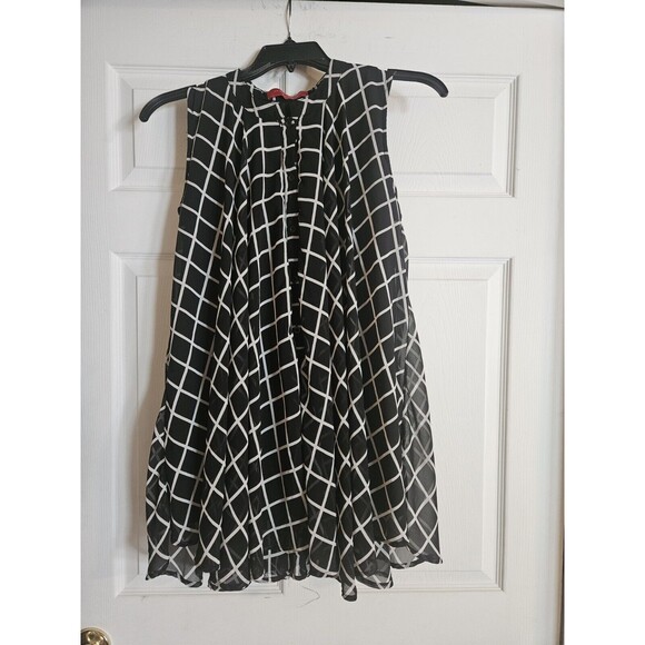 Akira Chicago Red Label Womens Small Black Checkered Plaid Flowy Tunic Tank - Picture 1 of 3